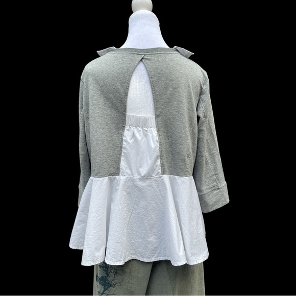 cop.copine SZ 42 (US 10/12) Grey 3/4 sleeve Layerl Top White Contrast Hem/Collar - Picture 4 of 8
